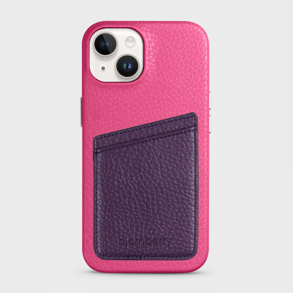 iPhone 14 Leather Case with Card Holder - Magenta - 3