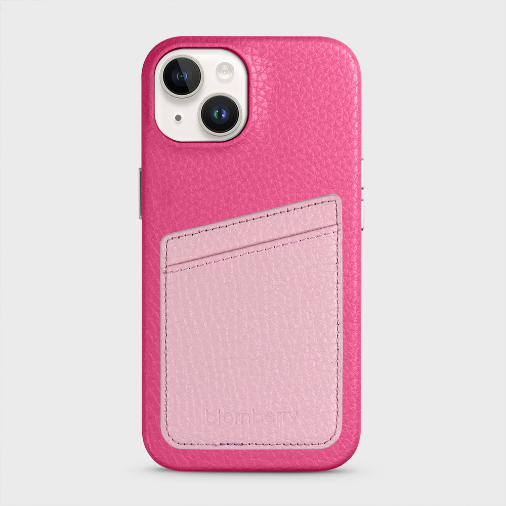 iPhone 14 Leather Case with Card Holder - Magenta - 5