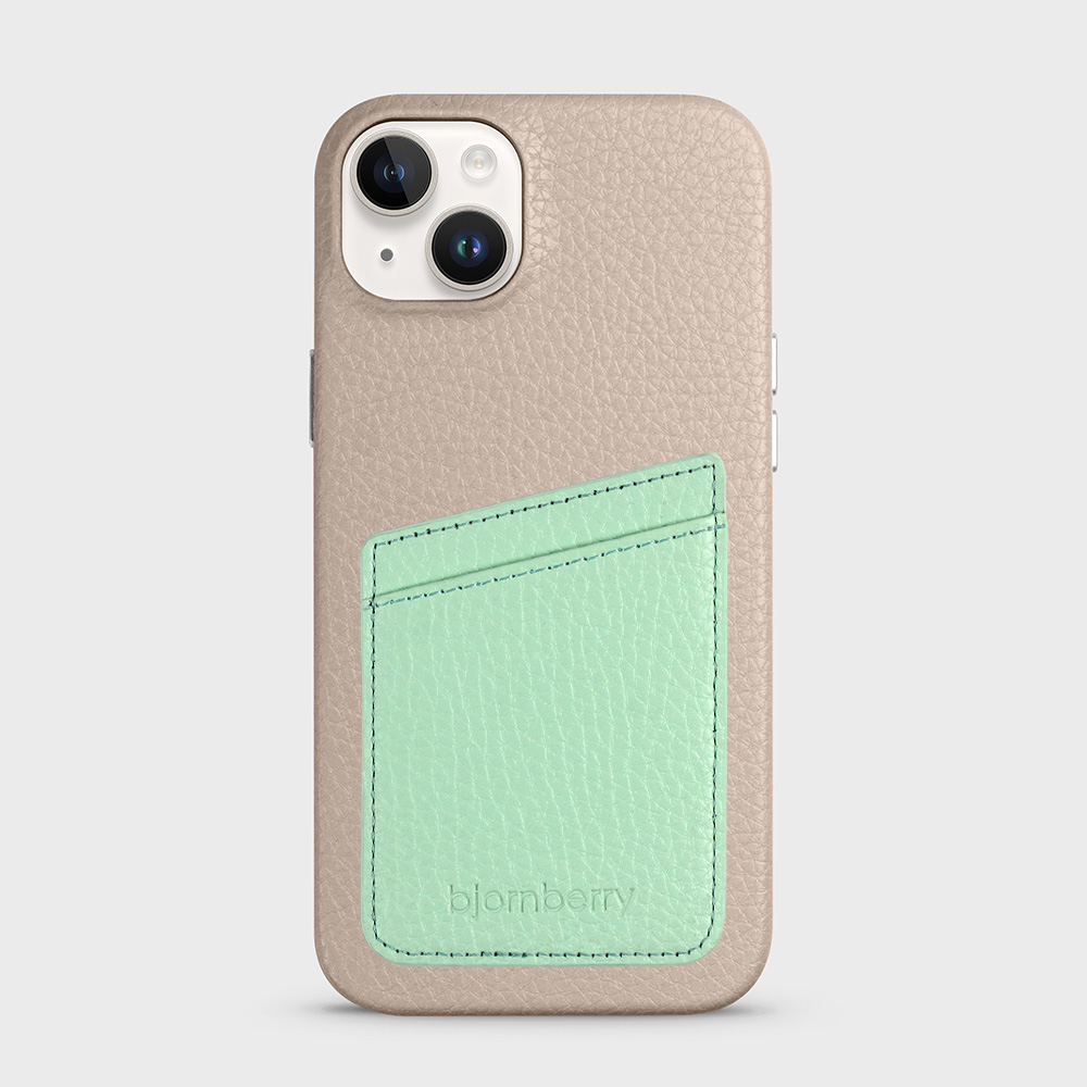 iPhone 14 Plus Leather Case with Card Holder - Beige - 4