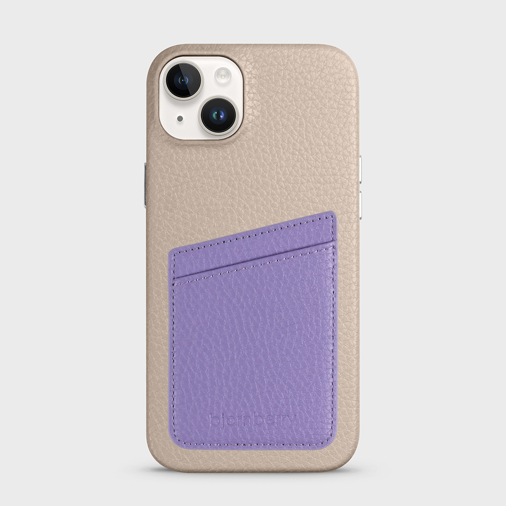 iPhone 14 Plus Leather Case with Card Holder - Beige - 2