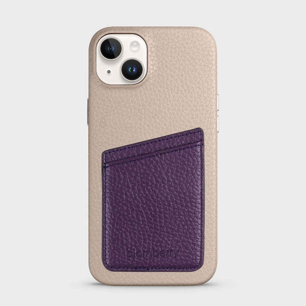 iPhone 14 Plus Leather Case with Card Holder - Beige - 3
