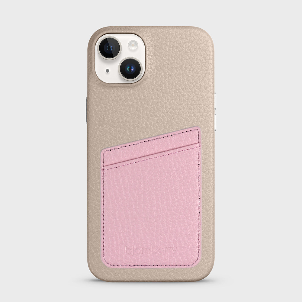 iPhone 14 Plus Leather Case with Card Holder - Beige - 6