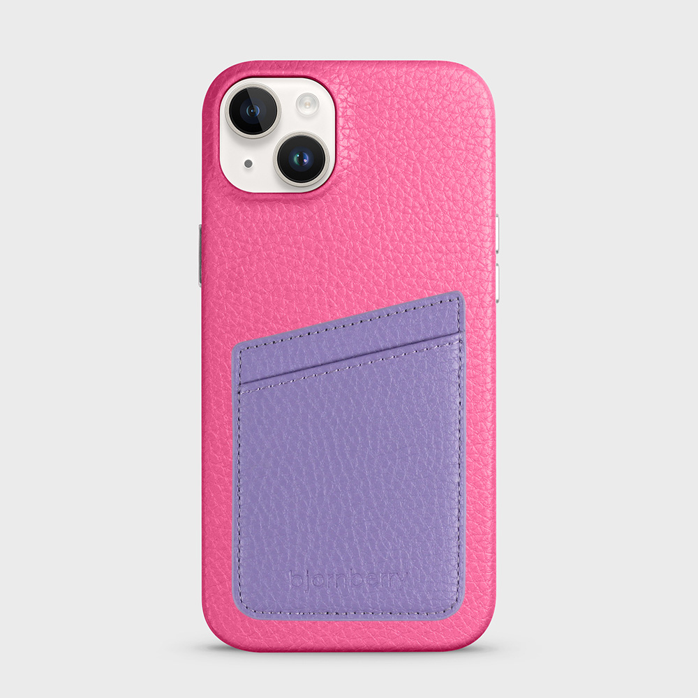iPhone 14 Plus Leather Case with Card Holder - Magenta - 3