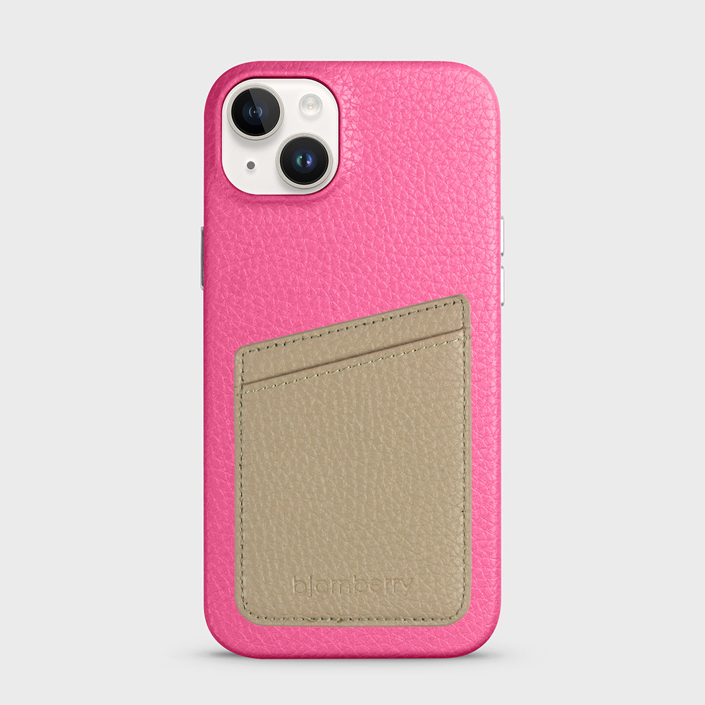 iPhone 14 Plus Leather Case with Card Holder - Magenta - 8
