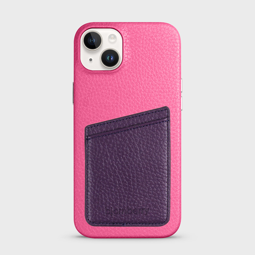 iPhone 14 Plus Leather Case with Card Holder - Magenta - 4