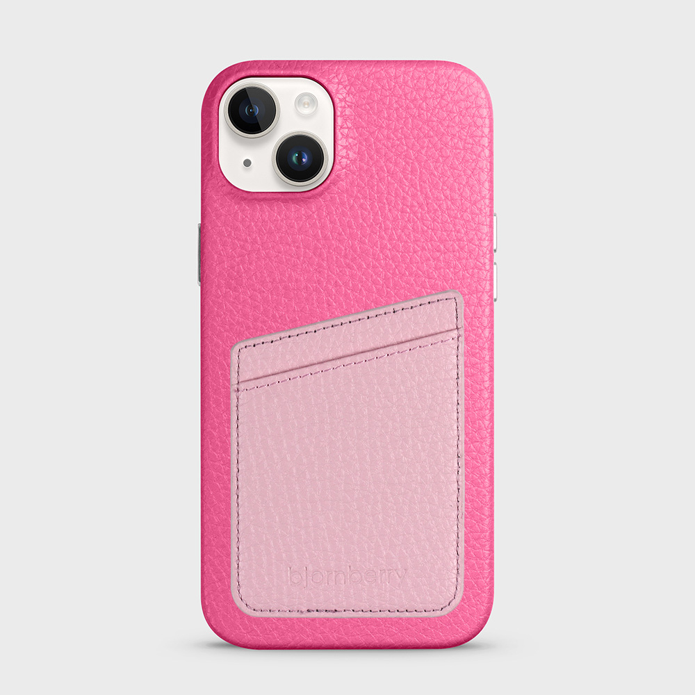 iPhone 14 Plus Leather Case with Card Holder - Magenta - 7