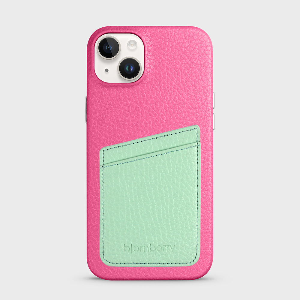 iPhone 14 Plus Leather Case with Card Holder - Magenta - 5
