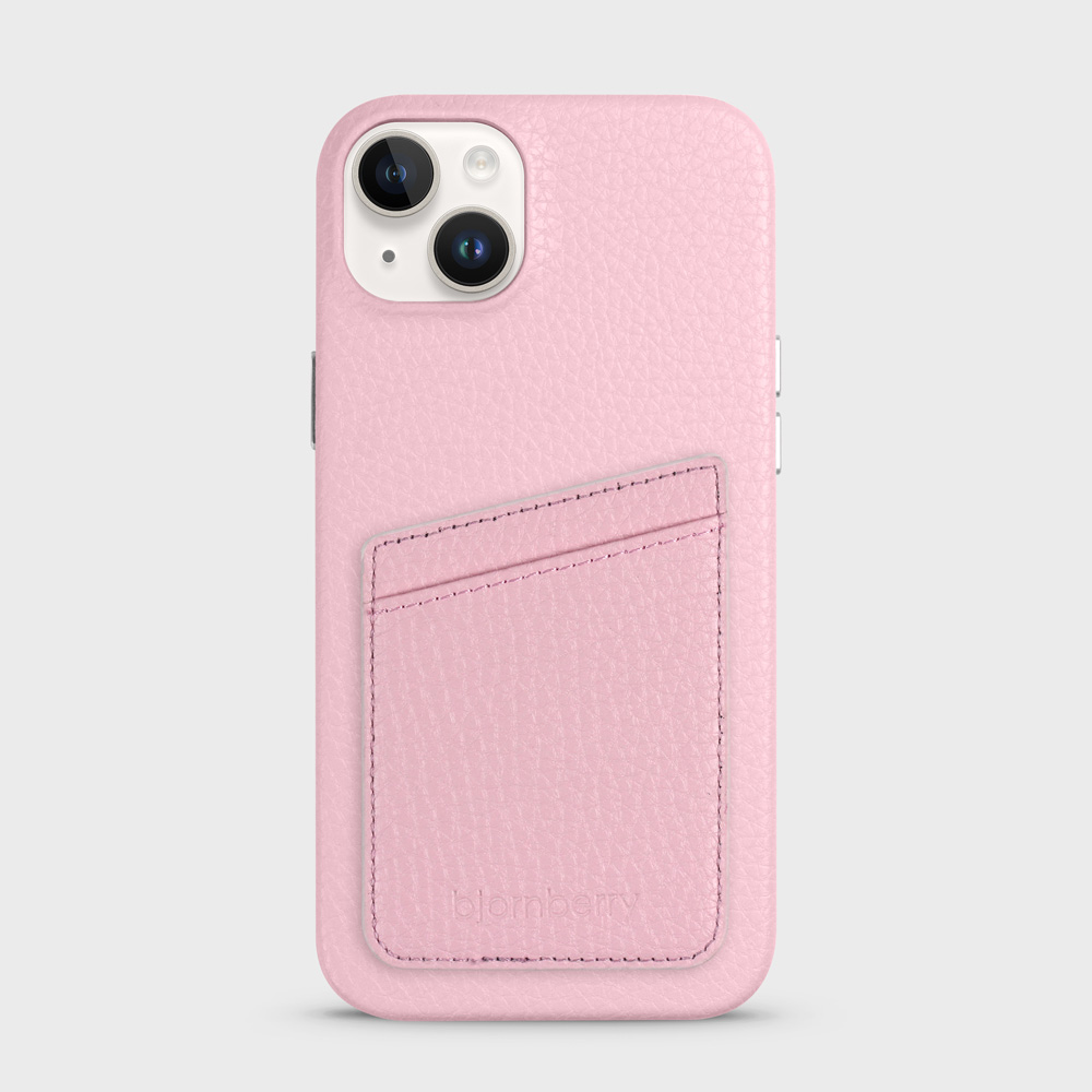 iPhone 14 Plus Leather Case with Card Holder - Pink - 2