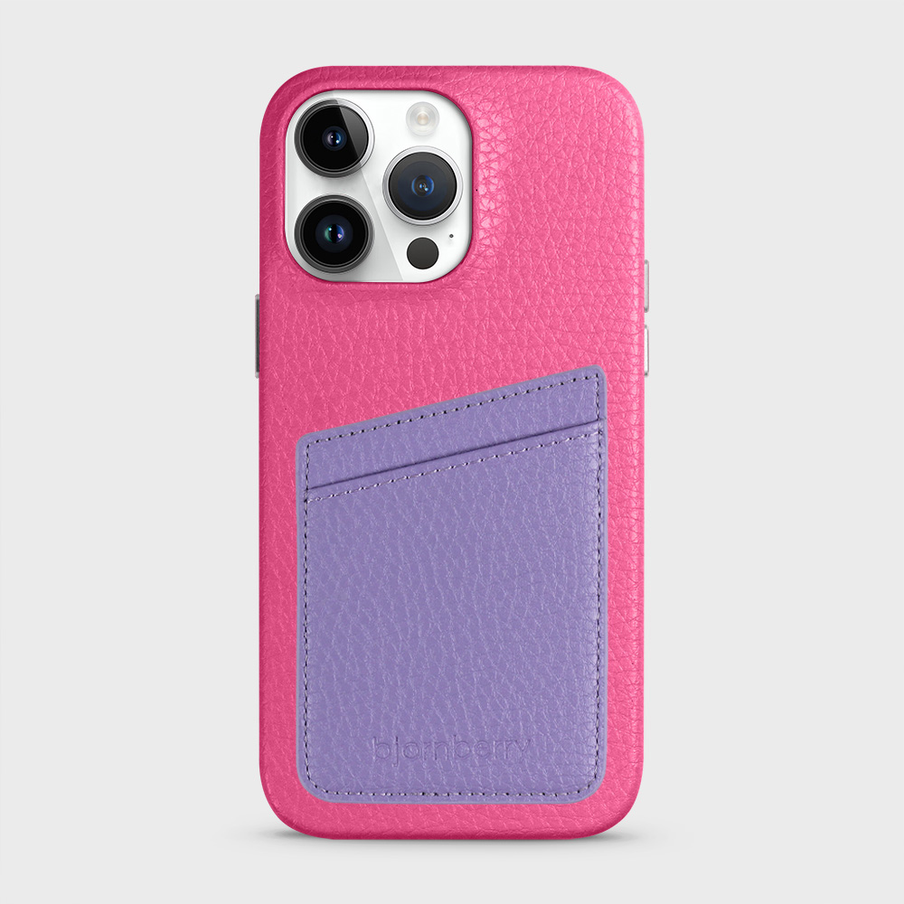iPhone 14 Pro Max Leather Case with Card Holder - Magenta - 3
