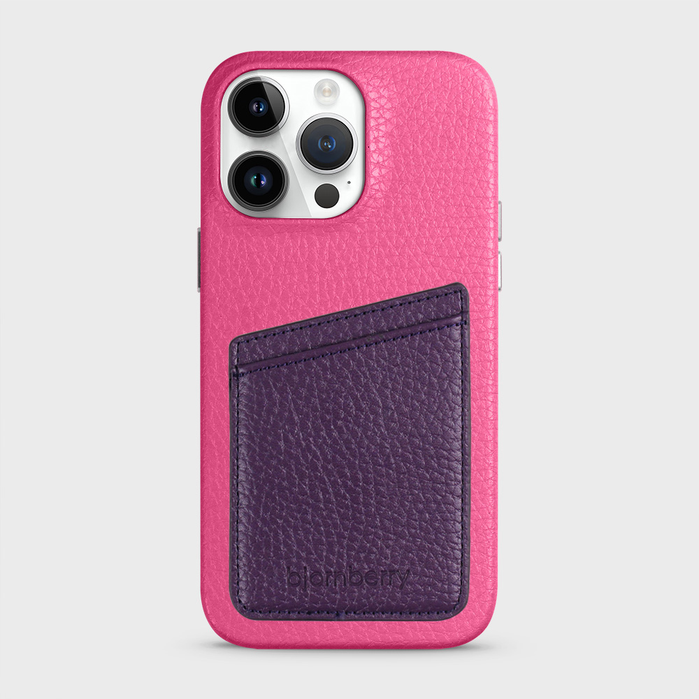 iPhone 14 Pro Max Leather Case with Card Holder - Magenta - 4