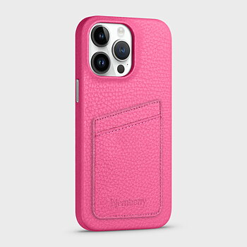 iPhone 14 Pro Max Leather Case with Card Holder - Magenta