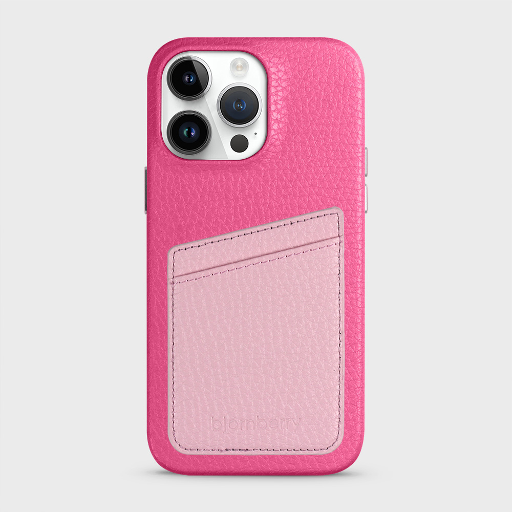 iPhone 14 Pro Max Leather Case with Card Holder - Magenta - 7