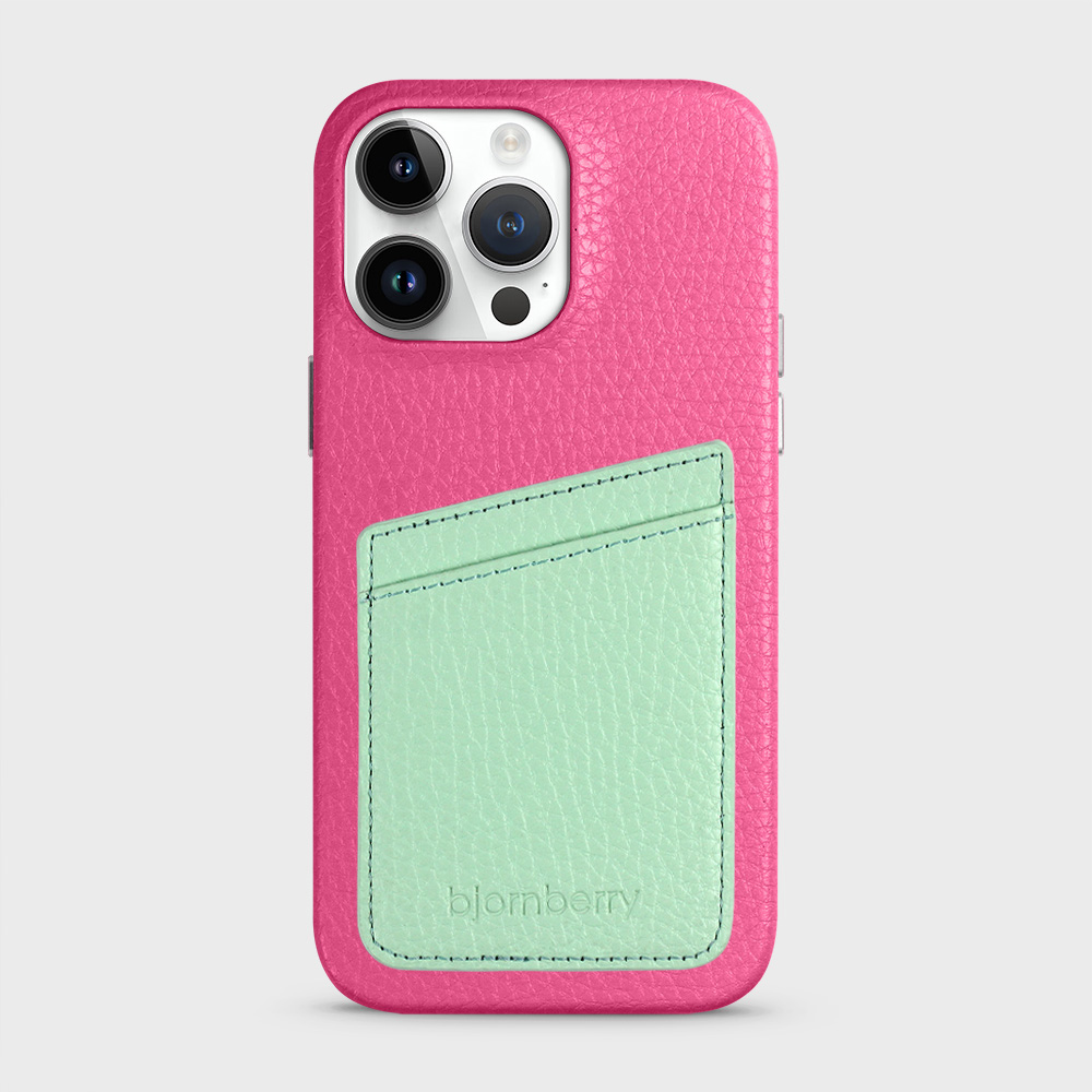 iPhone 14 Pro Max Leather Case with Card Holder - Magenta - 5