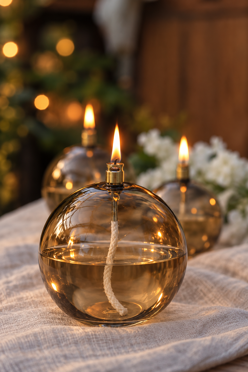 Oil lamp glass - Round - Champagne/Beige - Ø13 cm - 2