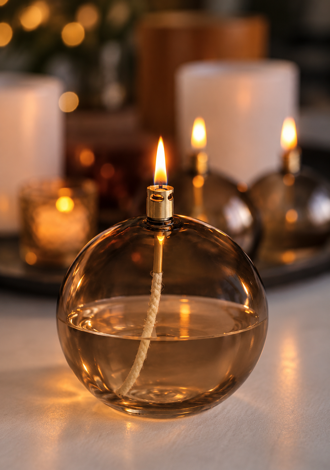 Oil lamp glass - Round - Champagne/Beige - Ø13 cm