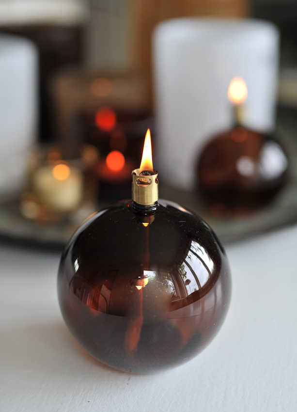Oil lamp glass - Round - Brown/Cognac - Ø9 cm - 2