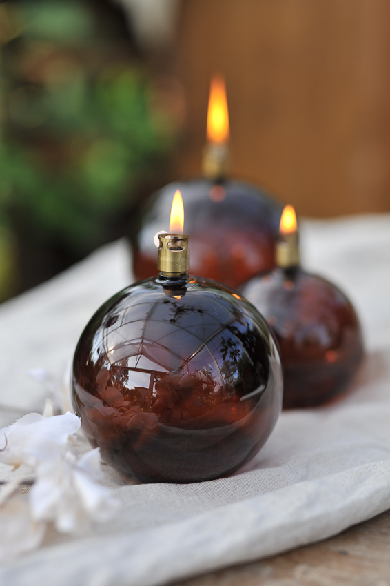 Oljelampa glas - Rund - Brun/Cognac - Ø11 cm - 2