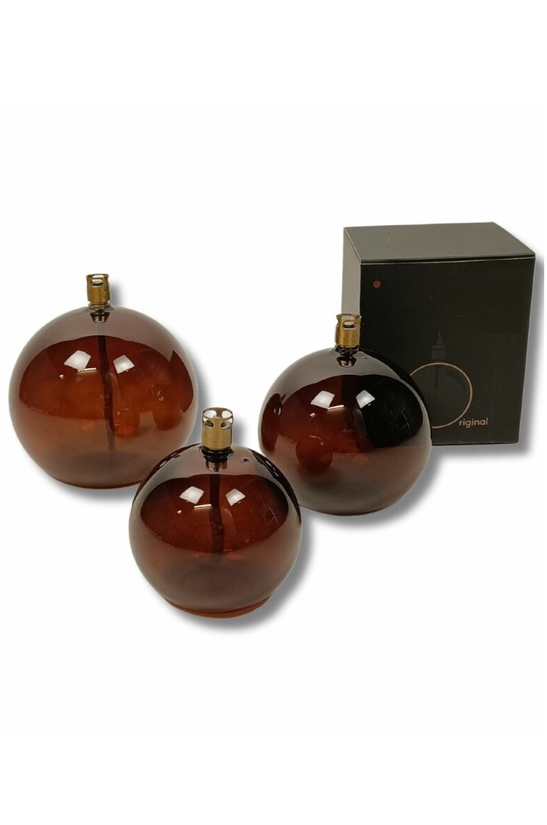 Oljelampa glas - Rund - Brun/Cognac - Ø11 cm - 4