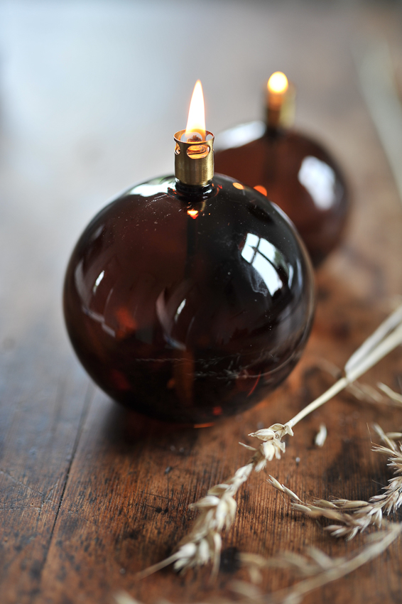 Oil lamp glass - Round - Brown/Cognac - Ø13 cm - 2
