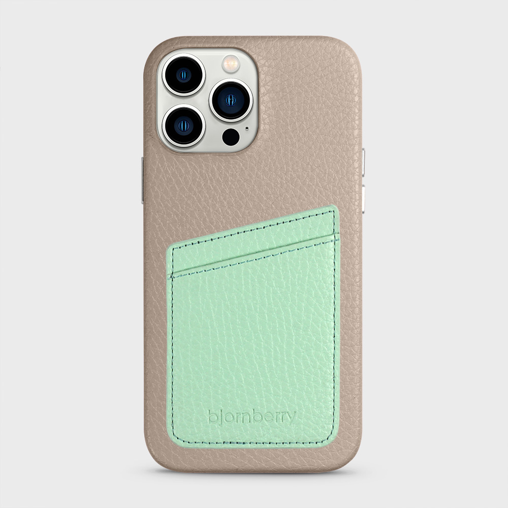 iPhone 13 Pro Max Leather Case with Card Holder - Beige - 4