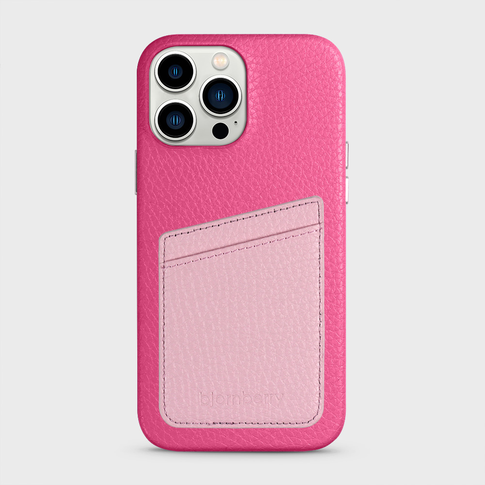 iPhone 13 Pro Max Leather Case with Card Holder - Magenta - 7