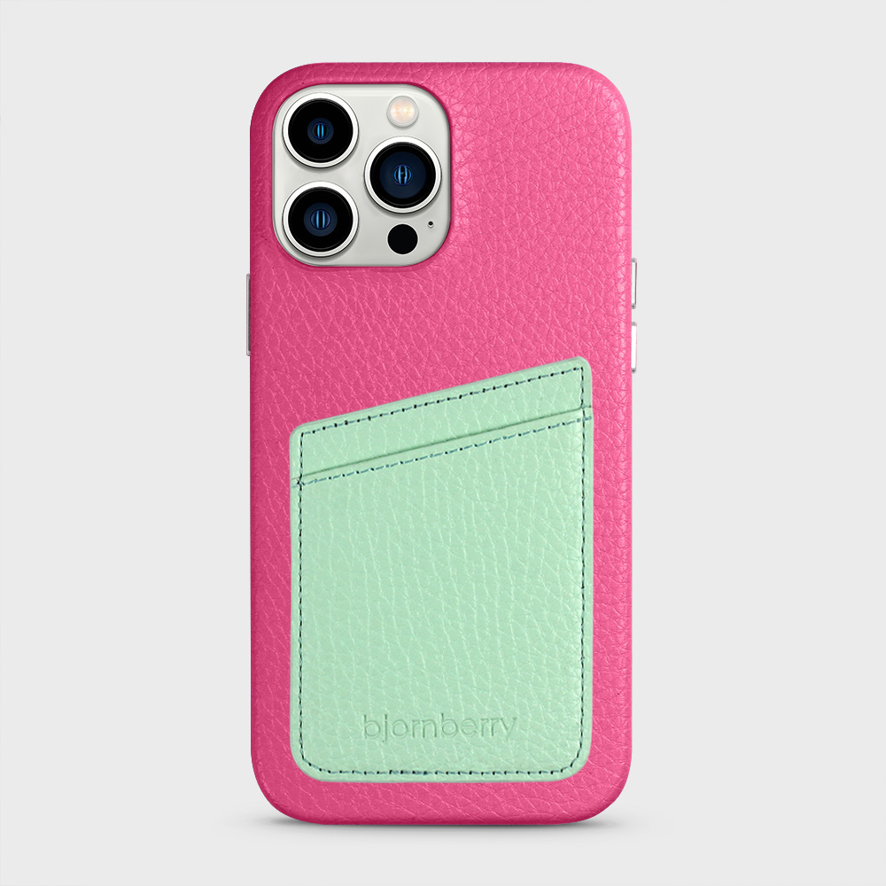 iPhone 13 Pro Max Leather Case with Card Holder - Magenta - 5