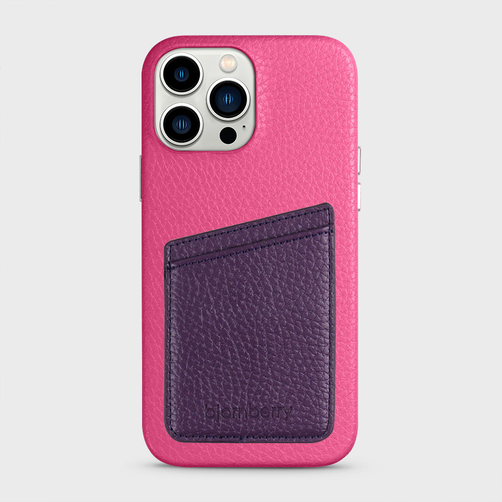 iPhone 13 Pro Max Leather Case with Card Holder - Magenta - 4
