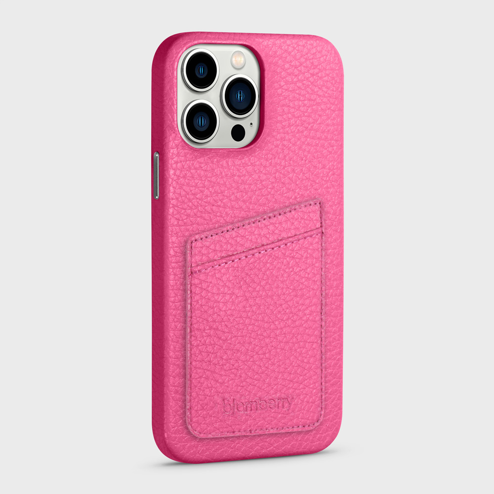 iPhone 13 Pro Max Leather Case with Card Holder - Magenta