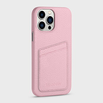 iPhone 13 Pro Max Leather Case with Card Holder - Pink