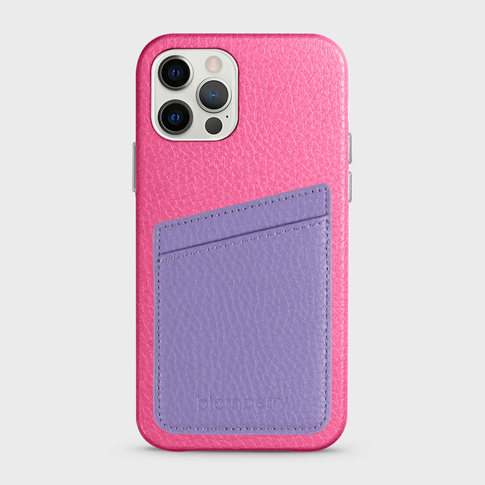 iPhone 12/12 Pro Leather Case with Card Holder - Magenta - 3