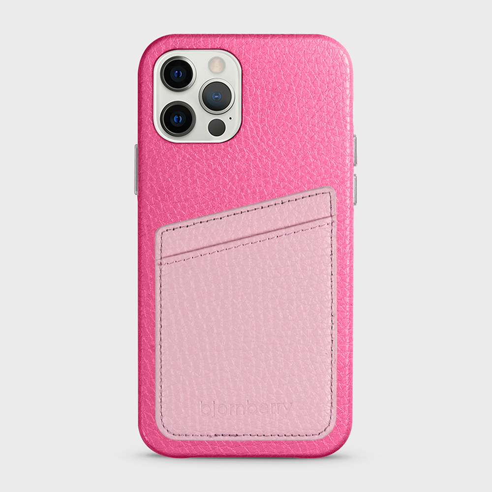 iPhone 12/12 Pro Leather Case with Card Holder - Magenta - 7