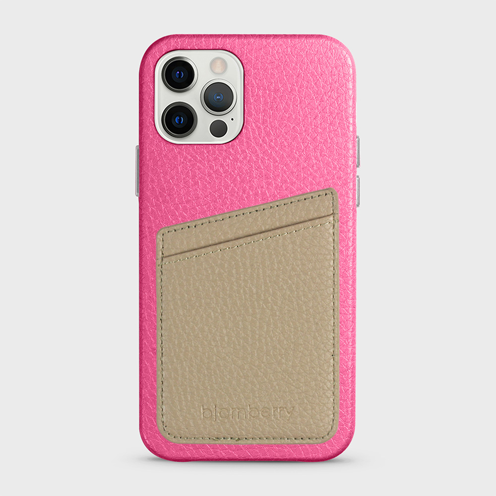 iPhone 12/12 Pro Leather Case with Card Holder - Magenta - 8