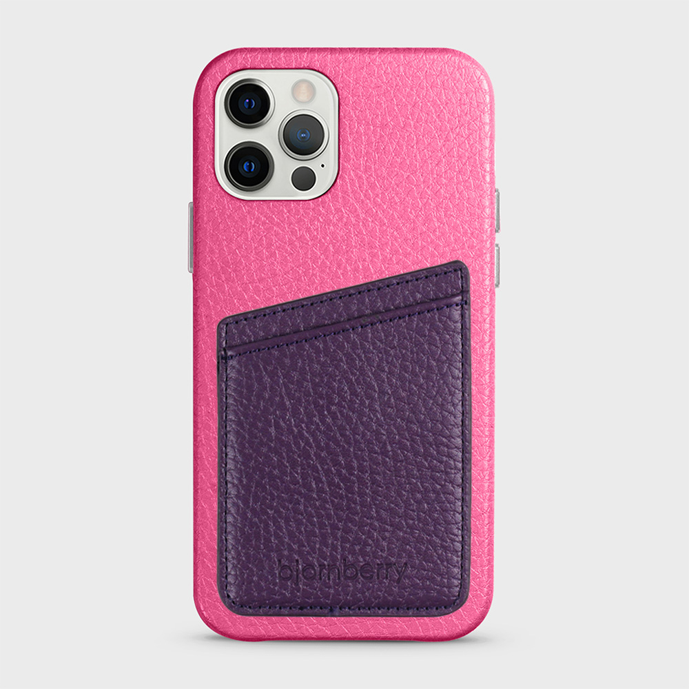 iPhone 12/12 Pro Leather Case with Card Holder - Magenta - 4