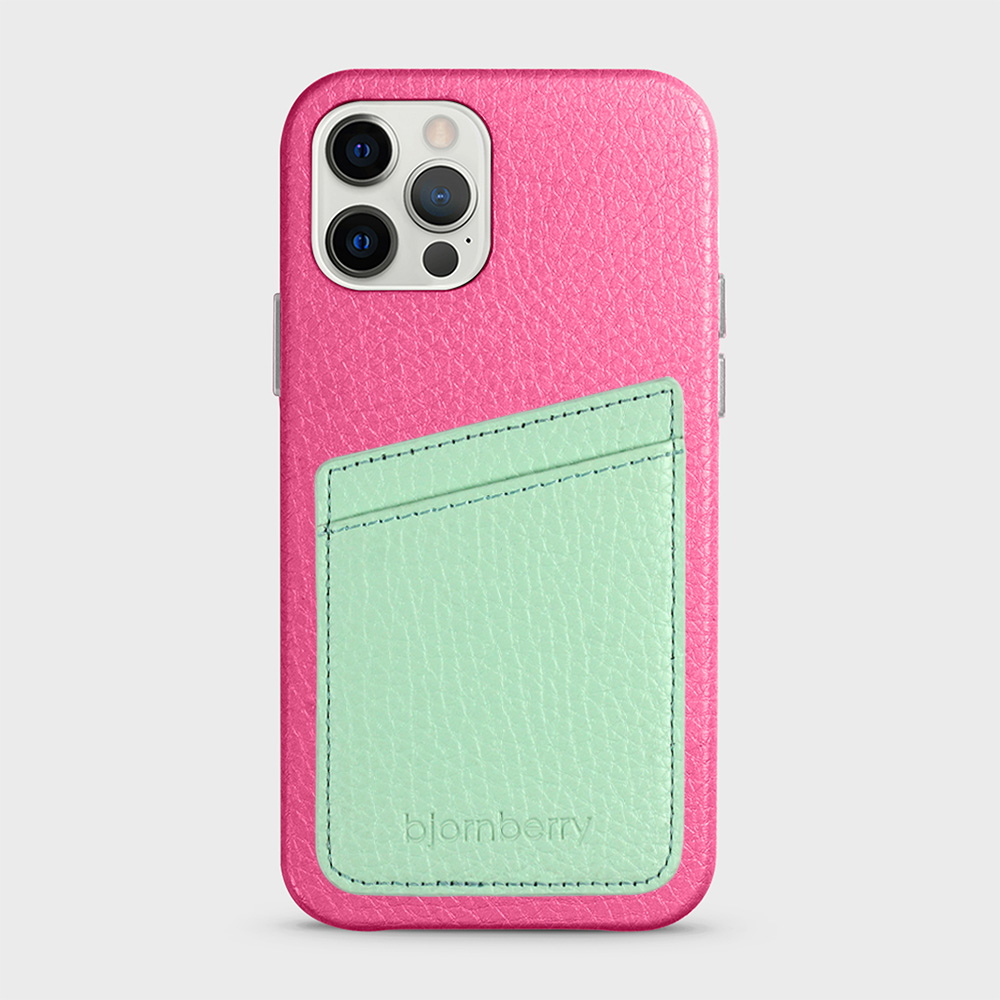 iPhone 12/12 Pro Leather Case with Card Holder - Magenta - 5