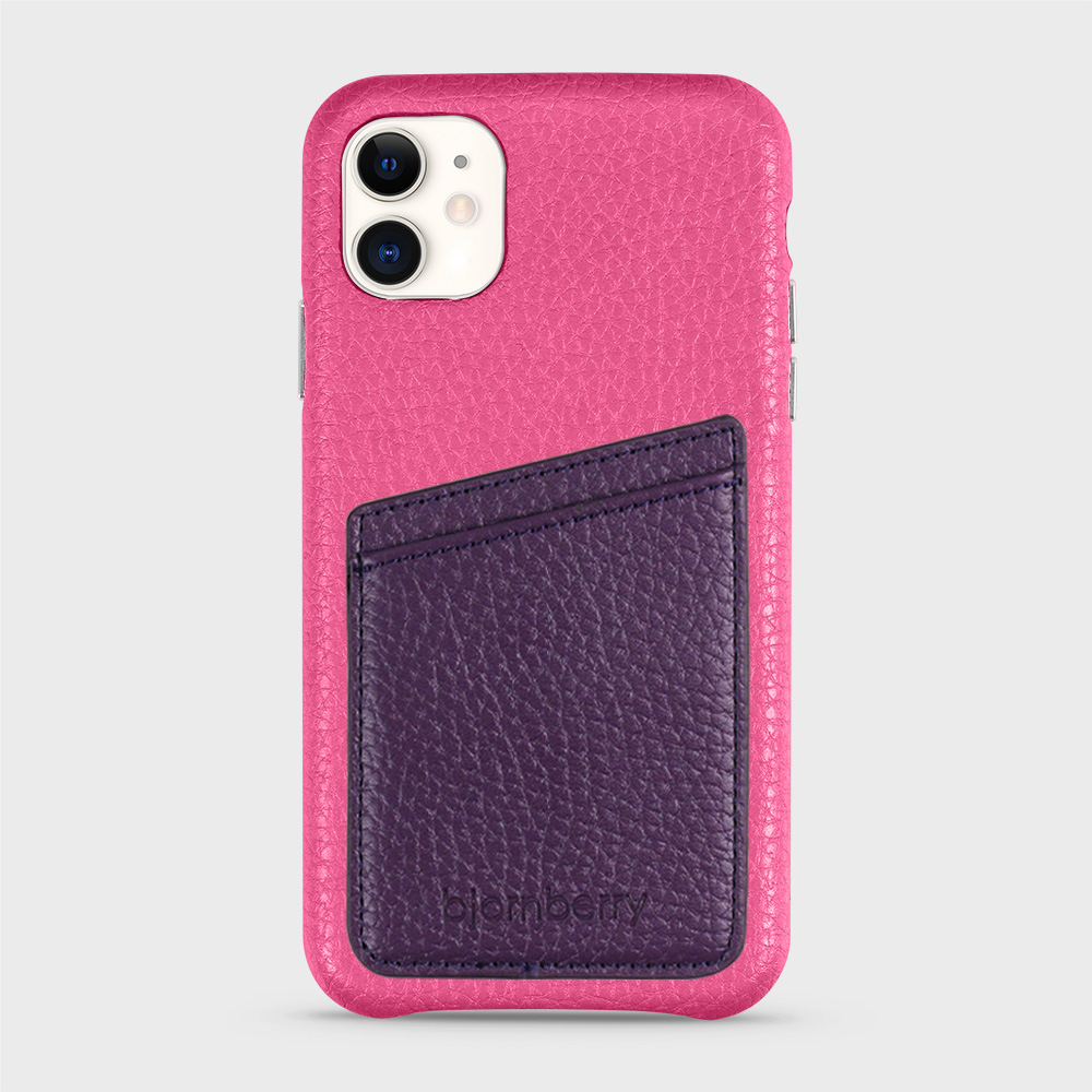 iPhone 11 Leather Case with Card Holder - Magenta - 4