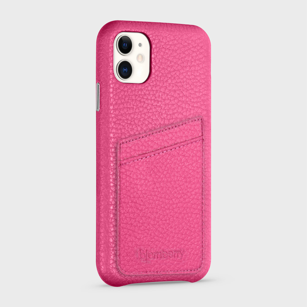 iPhone 11 Leather Case with Card Holder - Magenta