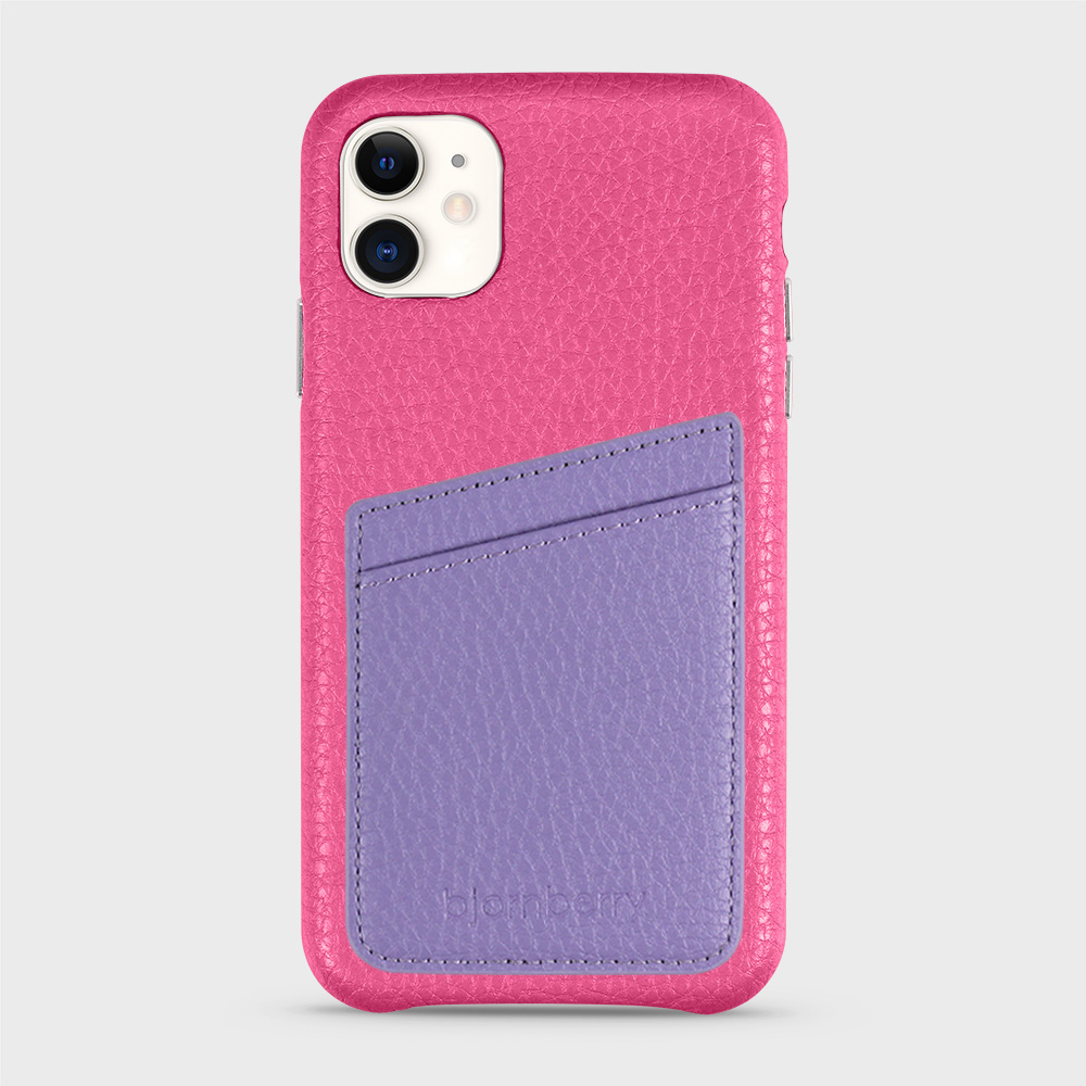 iPhone 11 Leather Case with Card Holder - Magenta - 3