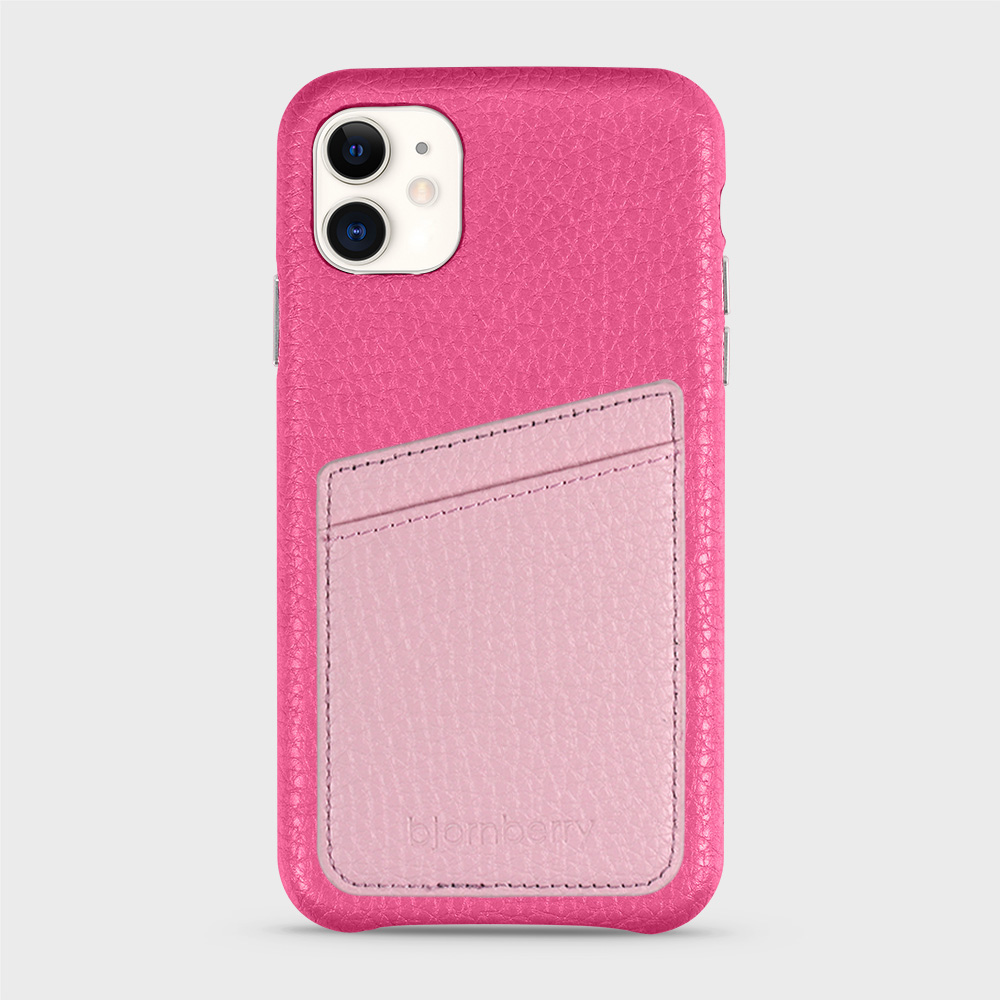 iPhone 11 Leather Case with Card Holder - Magenta - 7