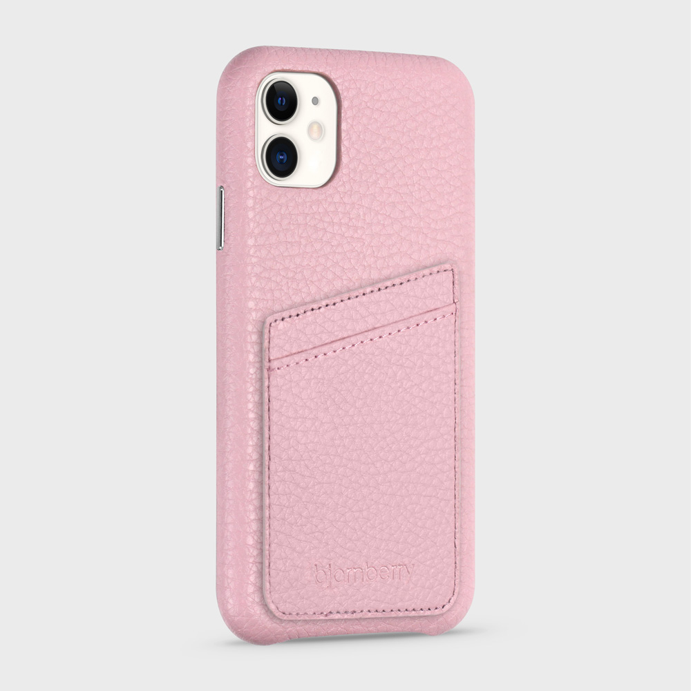 iPhone 11 Leather Case with Card Holder - Pink