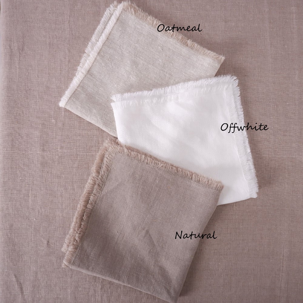 Offwhite linen napkin frayed edges LithuanianLinen