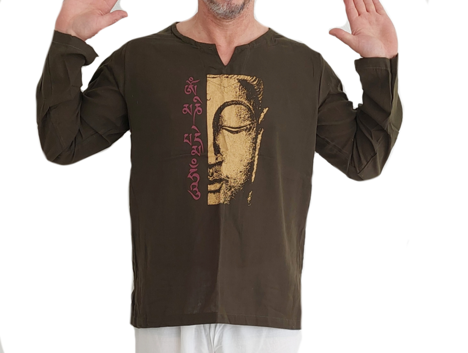 Långärmad Bomull Tröja  /Skjorta med Buddha /Sanskrit Text - 3