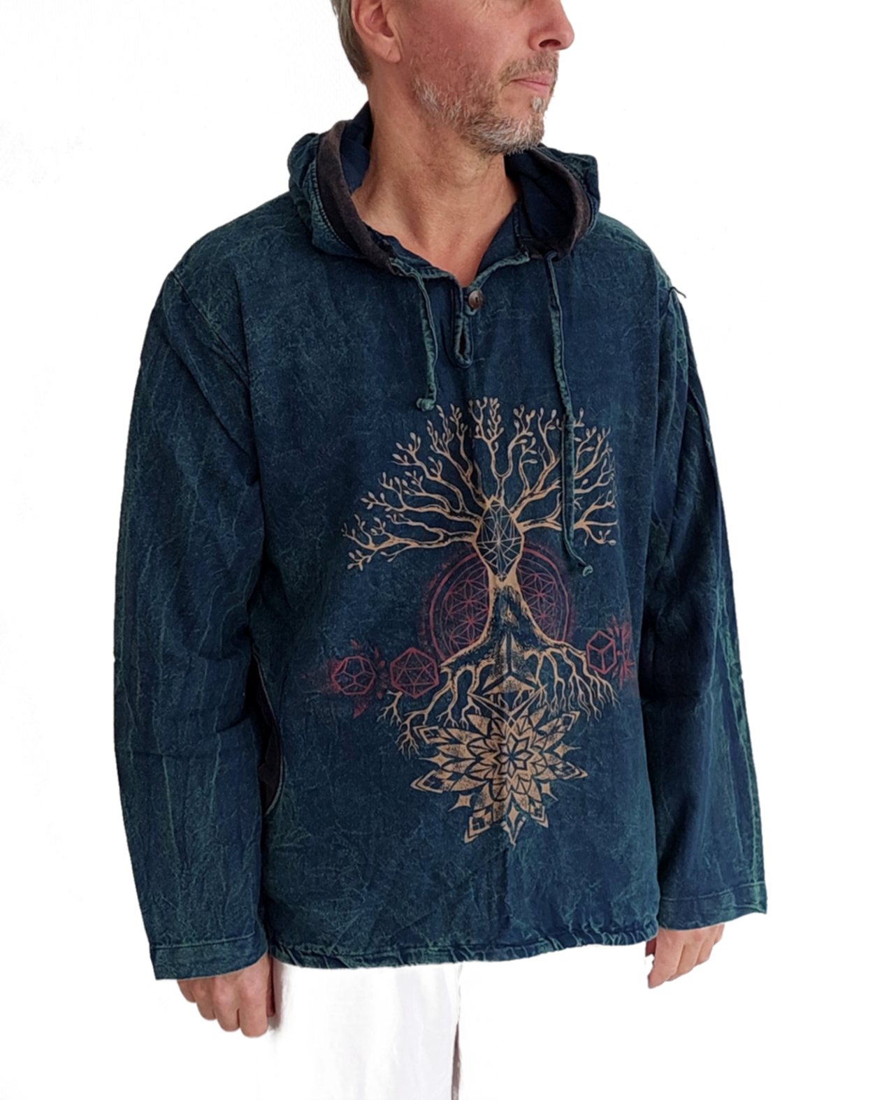 Långärmad Hoodie Anorak med Kosmiska Geometri och Livets Träd - 7