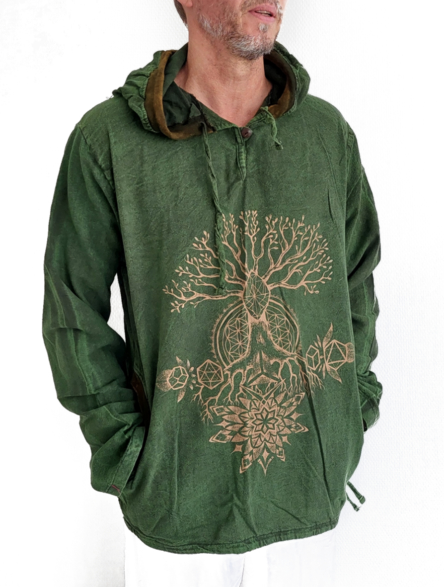 Långärmad Hoodie Anorak med Kosmiska Geometri och Livets Träd - 5