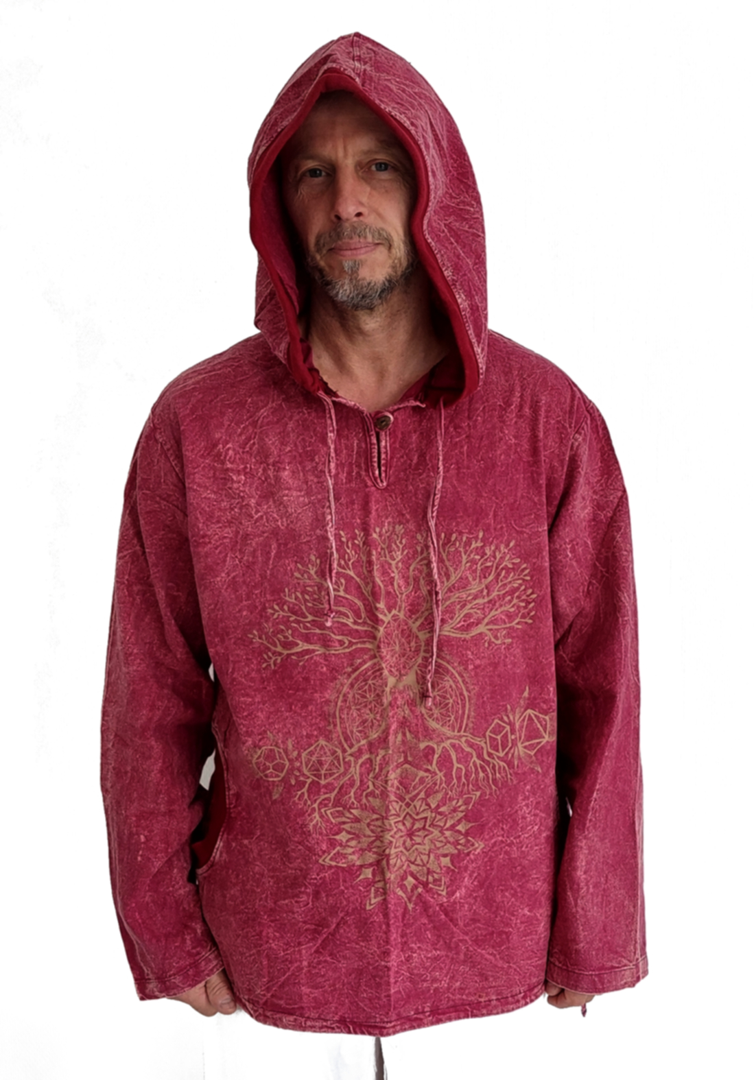 Långärmad Hoodie Anorak med Kosmiska Geometri och Livets Träd - 2