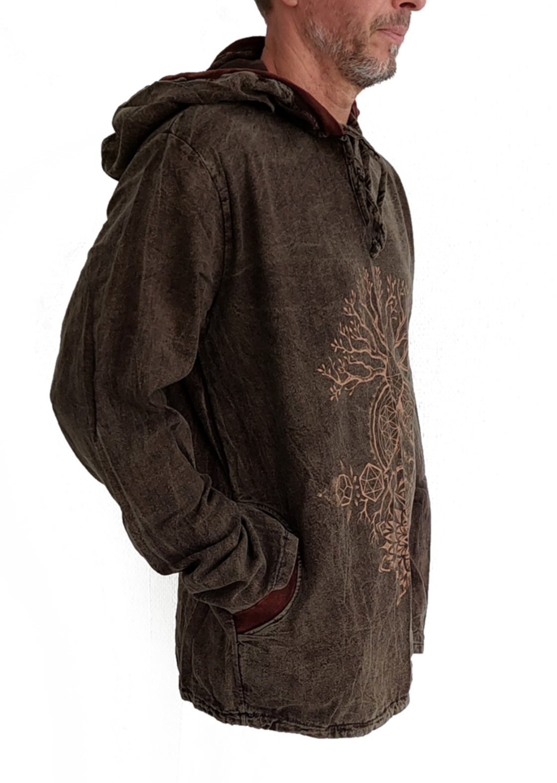 Långärmad Hoodie Anorak med Kosmiska Geometri och Livets Träd - 8