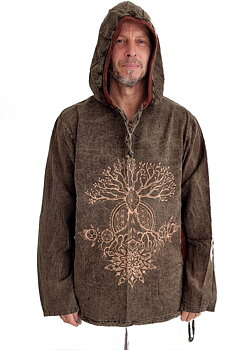 Långärmad Hoodie Anorak med Kosmiska Geometri och Livets Träd