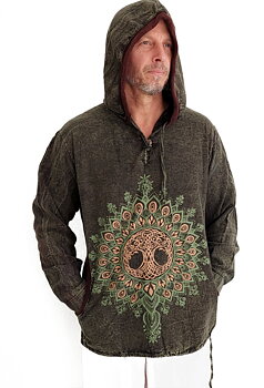 Långärmad Hoodie Anorak med  Mandala och Keltisk Livets Träd