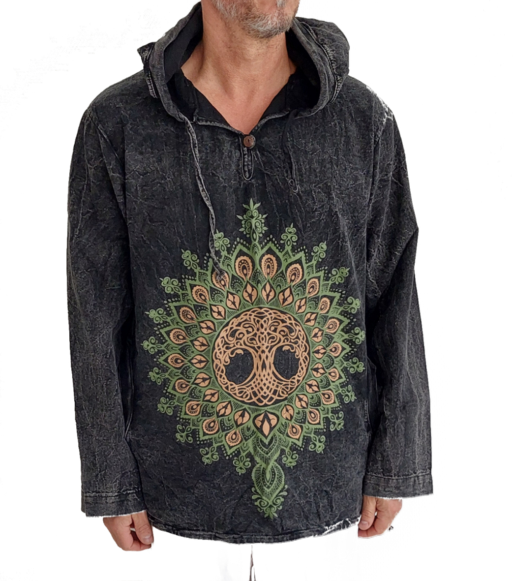 Långärmad Hoodie Anorak med  Mandala och Keltisk Livets Träd - 6
