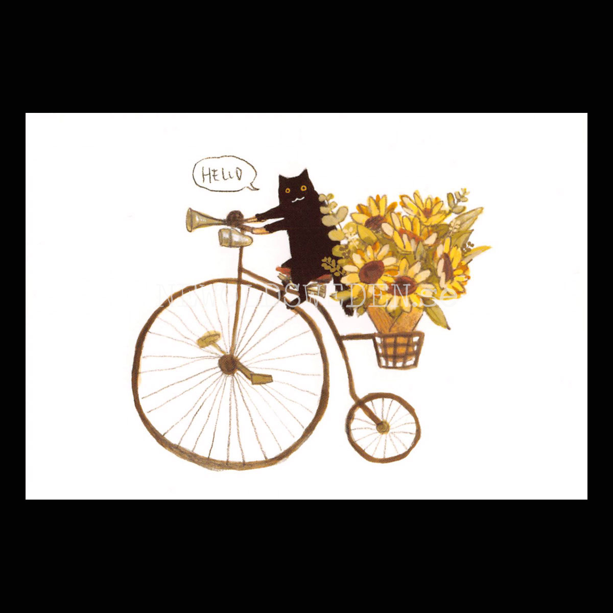 Black Cat on a Sunflower Bike 2019 - Kathy Lam - Postcard A6 - 1608