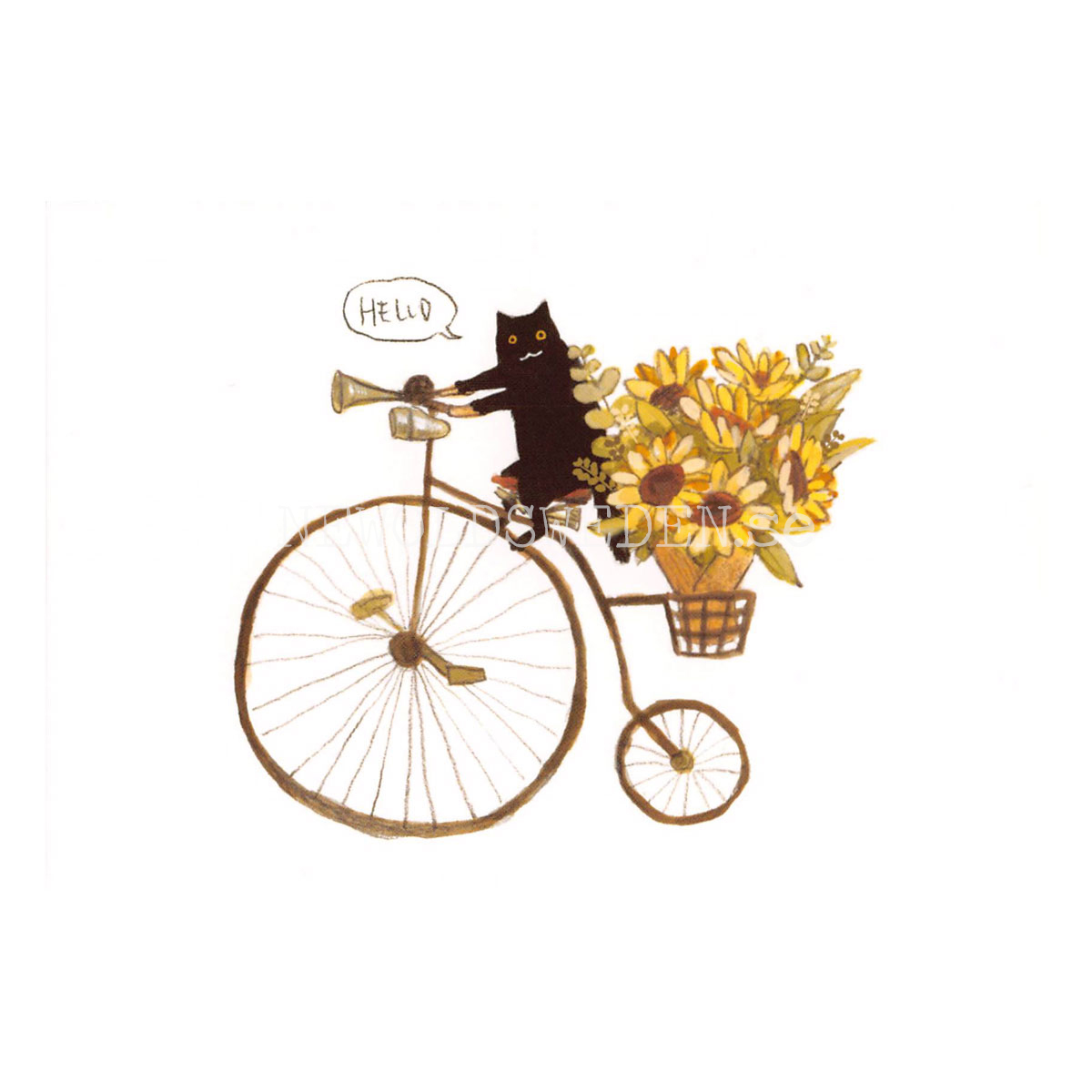 Black Cat on a Sunflower Bike 2019 - Kathy Lam - Postcard A6 - 1608 - 2
